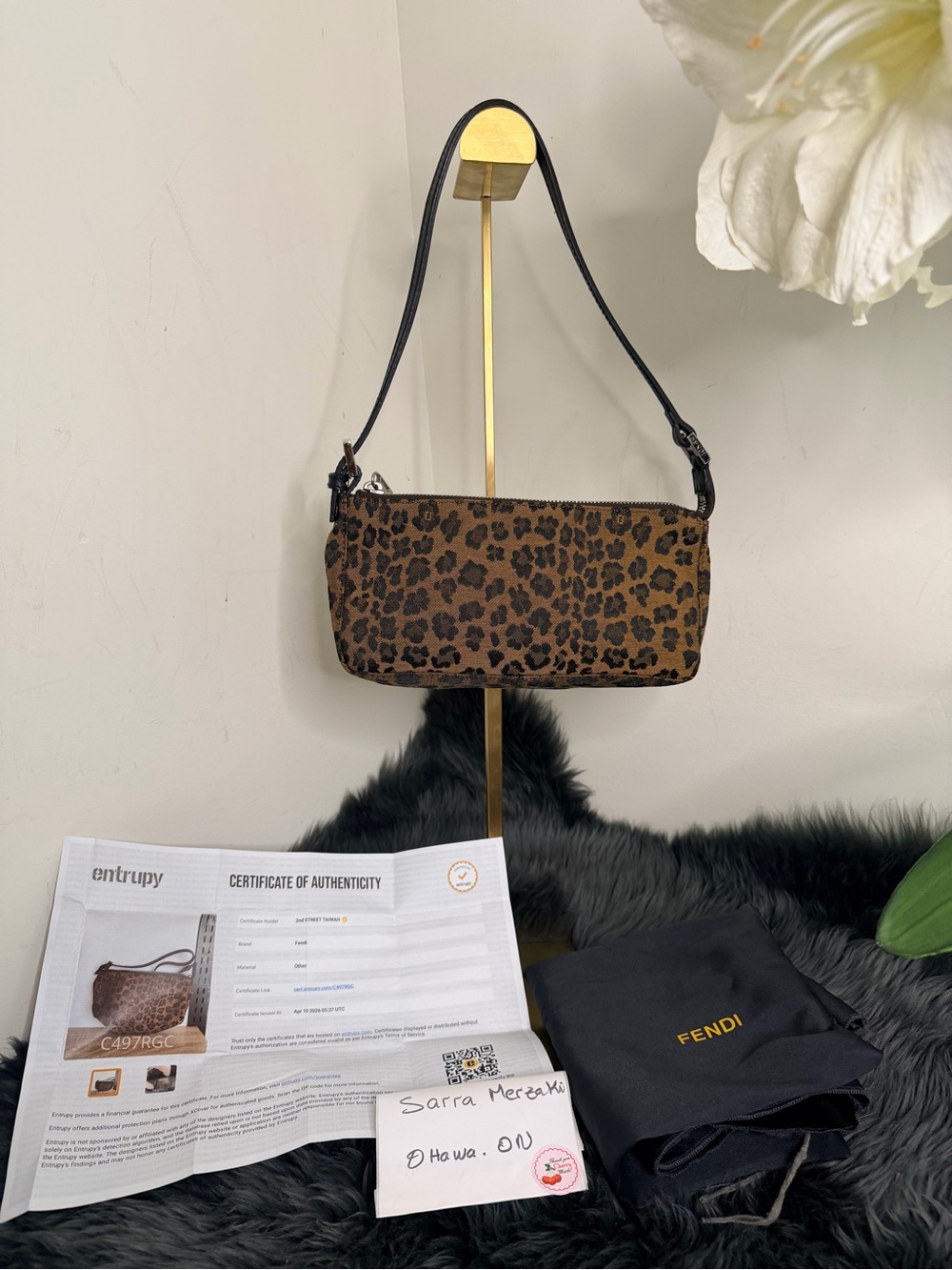 Fendi Leopard Print Mini Shoulder Bag in Brown and Black